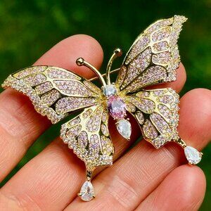 Butterfly Brooch Zircon Butterfly Brooch 18K Gold Plated